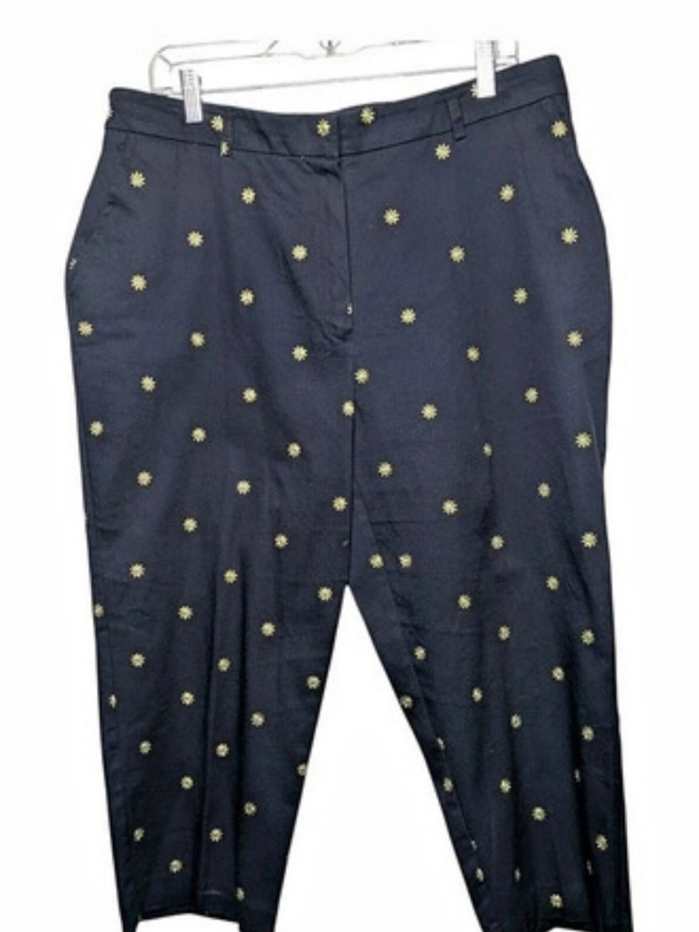 JM Collection Floral Capris Cropped Pants Embroidery Navy Blue